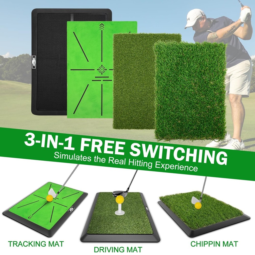 MONOJOY Golf Hitting Mat with Golf Tees - Golf Practice Mat for Swing Path Fe...