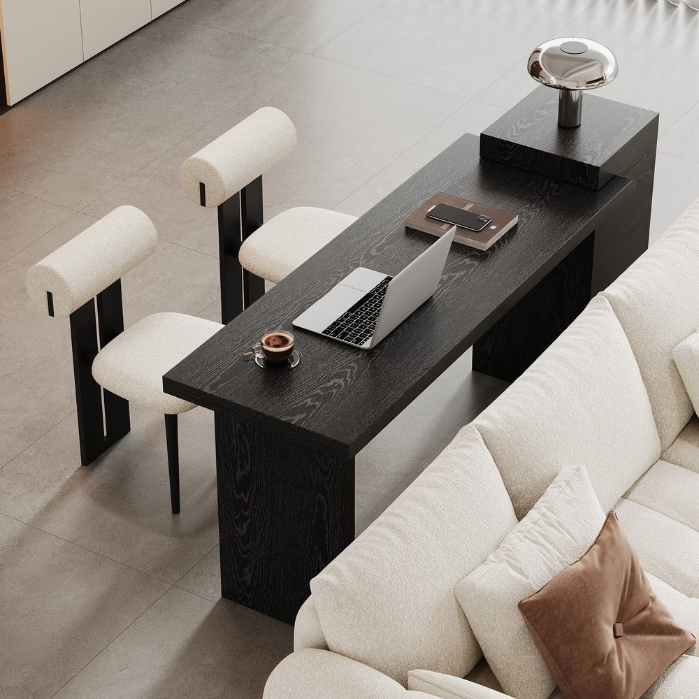 Modern Black Wood Grain Sofa Side Table - MDF Multipurpose Entryway Console Tab
