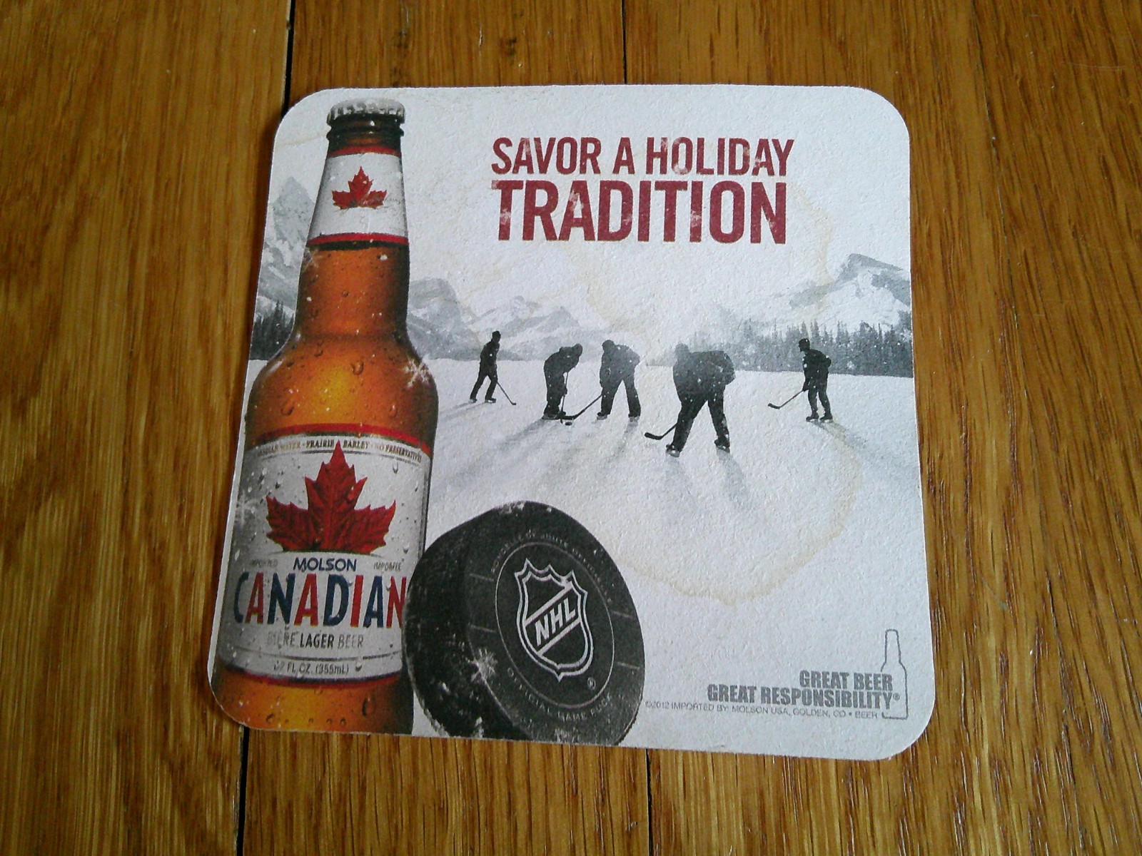 Molson Canadian Beer Coaster NHL Hockey Holiday Tradition 2012 Mat USED