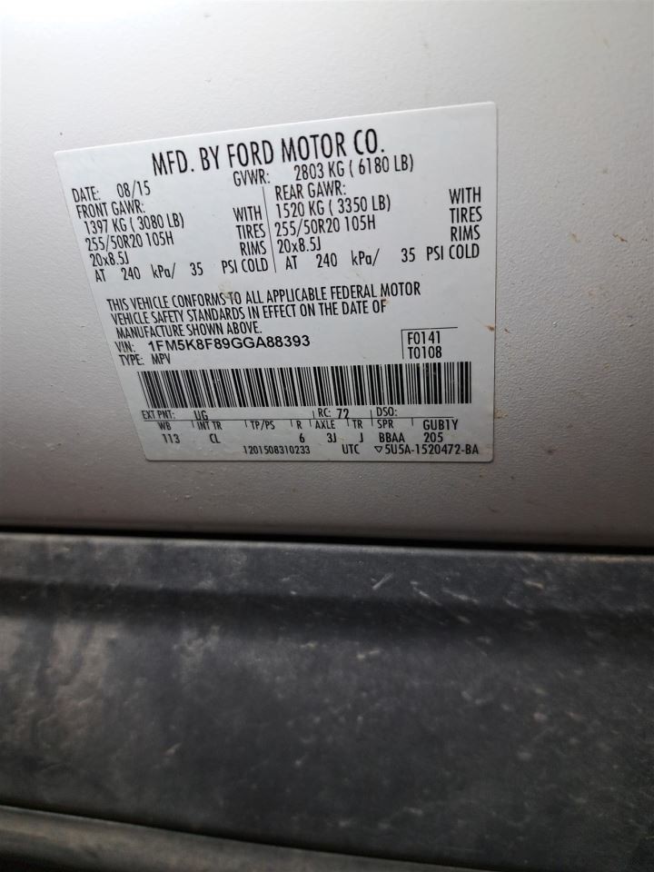 Lh Driver Side 2016 Explorer Sun Visor/Sunvisor Sku#4428359