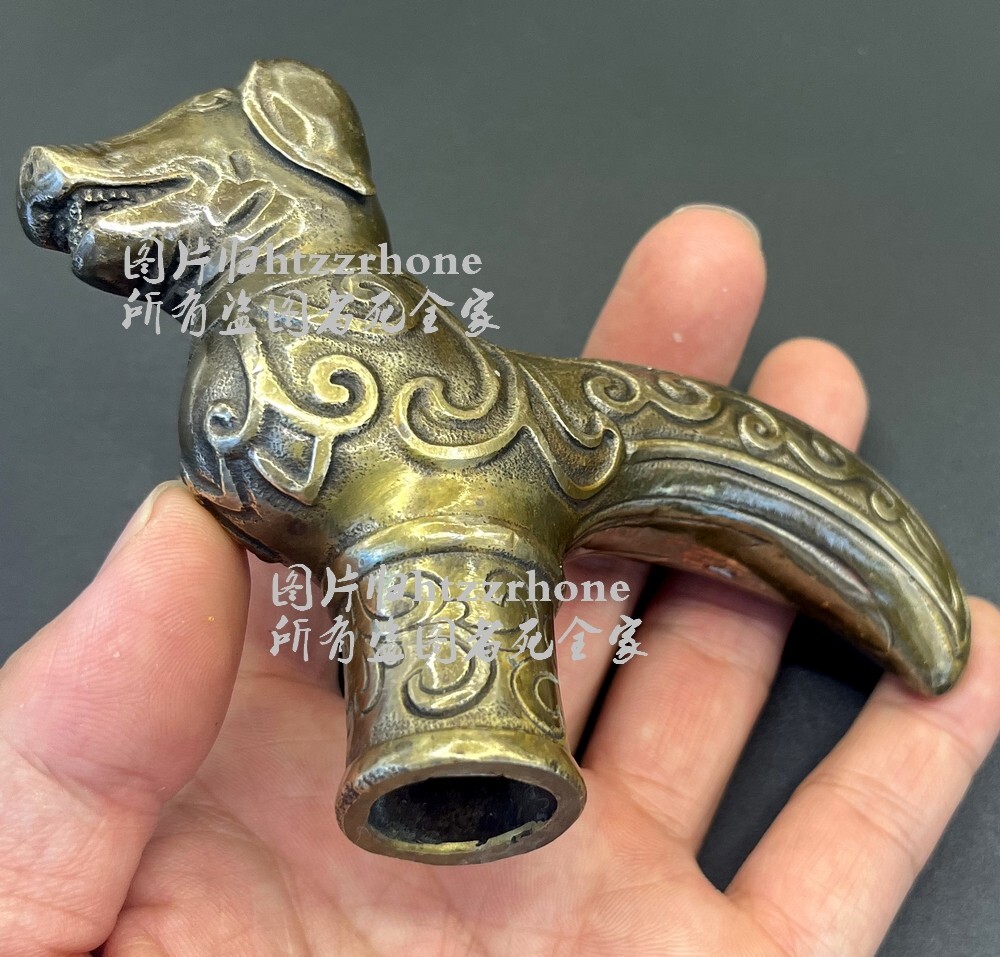 Solid Brass Pig Head Statue Walking Stick Cane Handle Top Topper Collection