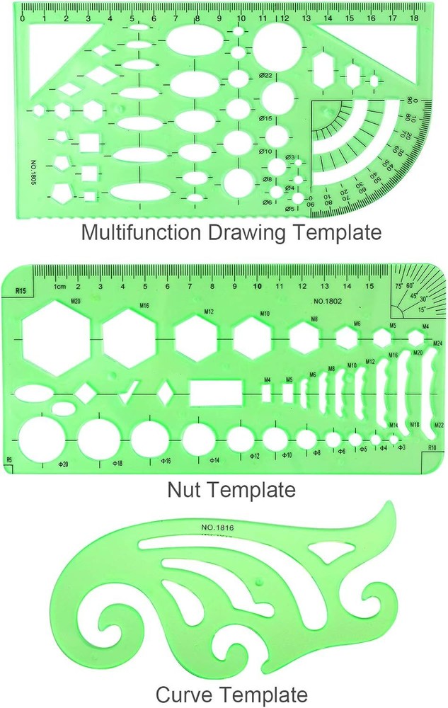 11PCS Geometric Drawings Templates, Drafting Stencils Measuring Tools,