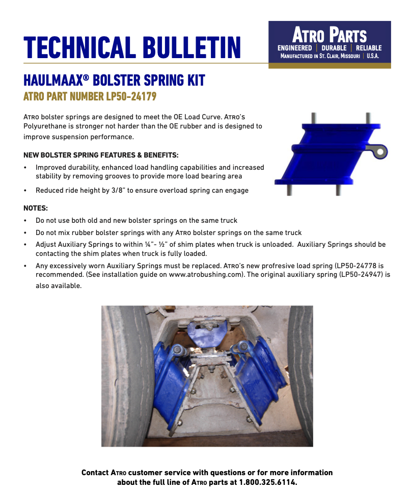 Atro Polyurethane Hendrickson Haulmaax Bolster Spring Kit LP50-24179