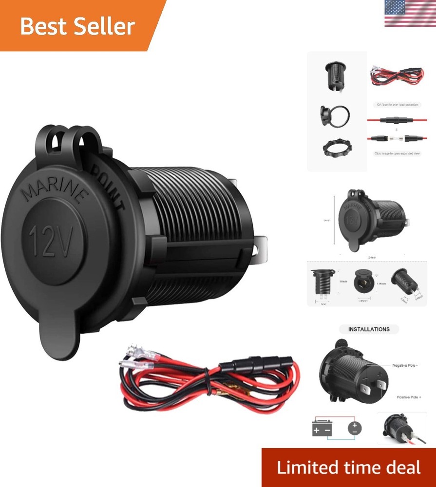 Flame-Resistant 12V/24V Outlet Socket with Over-Load Protection - Easy Install