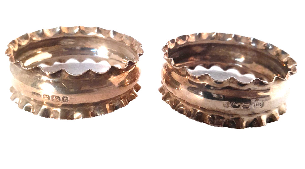 Antique pair solid silver Edward V11 Napkin Rings Sheffield