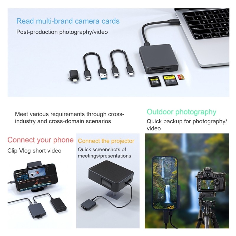 USB 3.2 Card Reader Memory Card Reader 3 in 1 CFA+SD4.0+TF4.0 Connectors Adapter