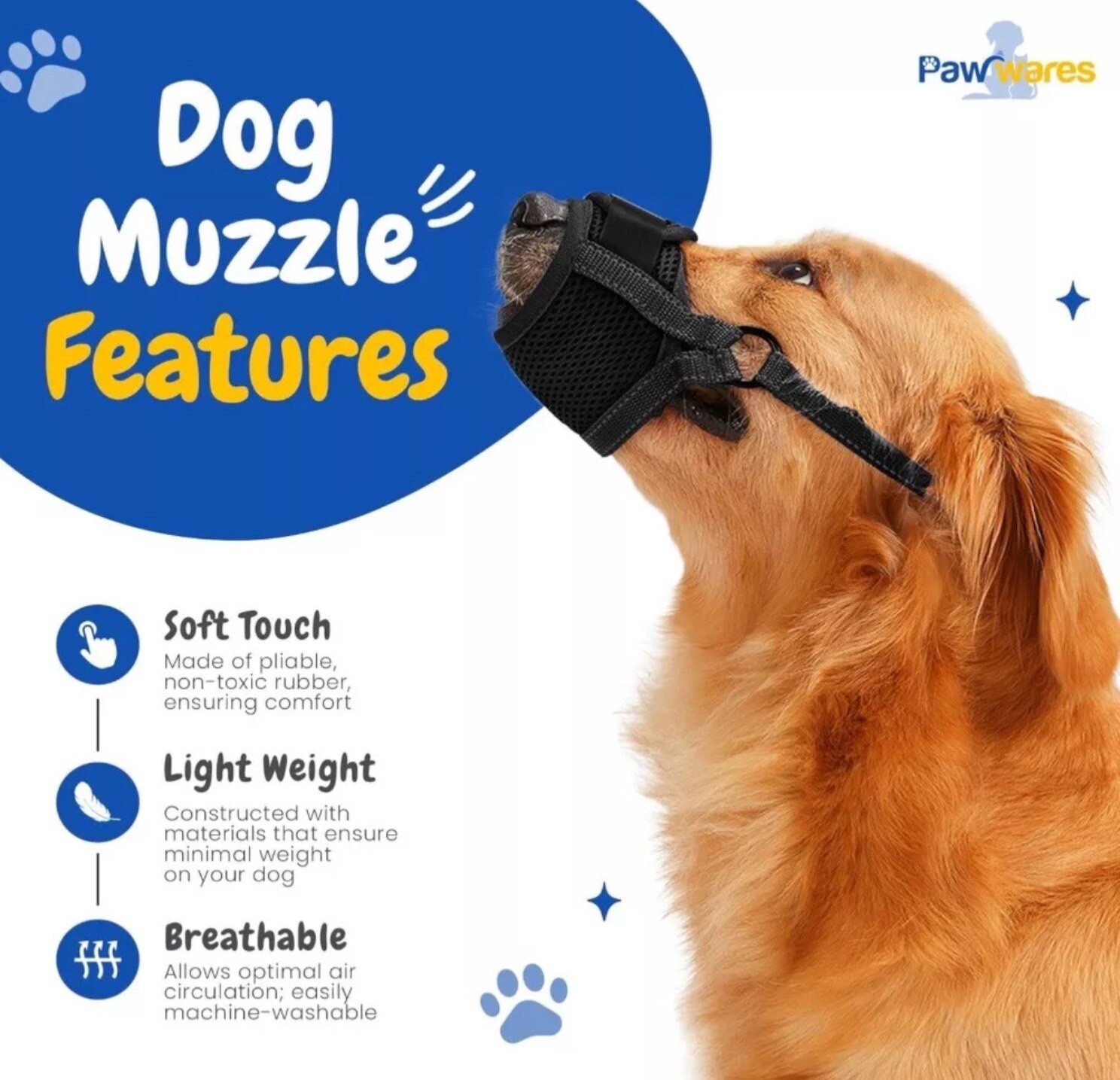 PawWares Dog Muzzle Soft Nylon Adjustable-Breathable-Drinkable | BLACK LARGE