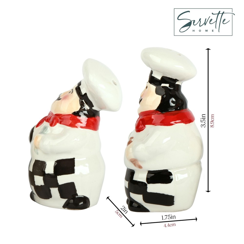 Chef Salt and Pepper Shakers Set Ceramic Kitchen Décor - Full Chef