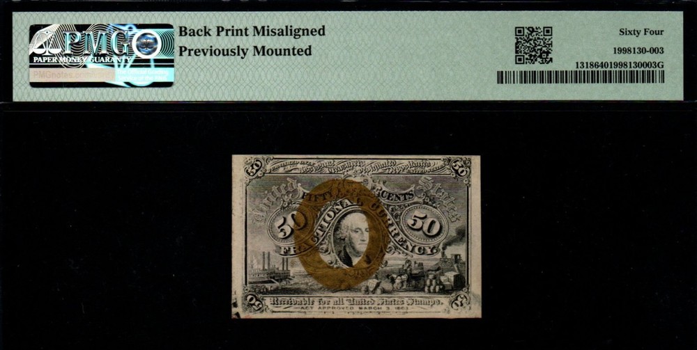 50c 2nd Issue MISALIGNMENT ERROR PMG CHOICE UNC 64 Fractional Currency!