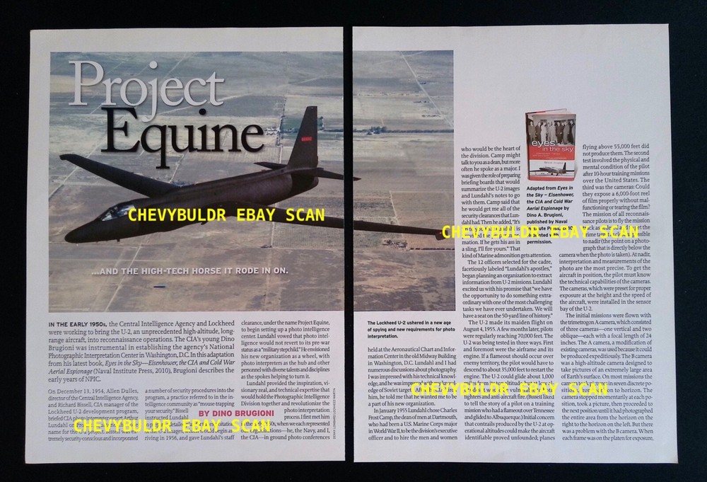 1955 Lockheed U-2 Spy Plane History Info Article "Project Equine"