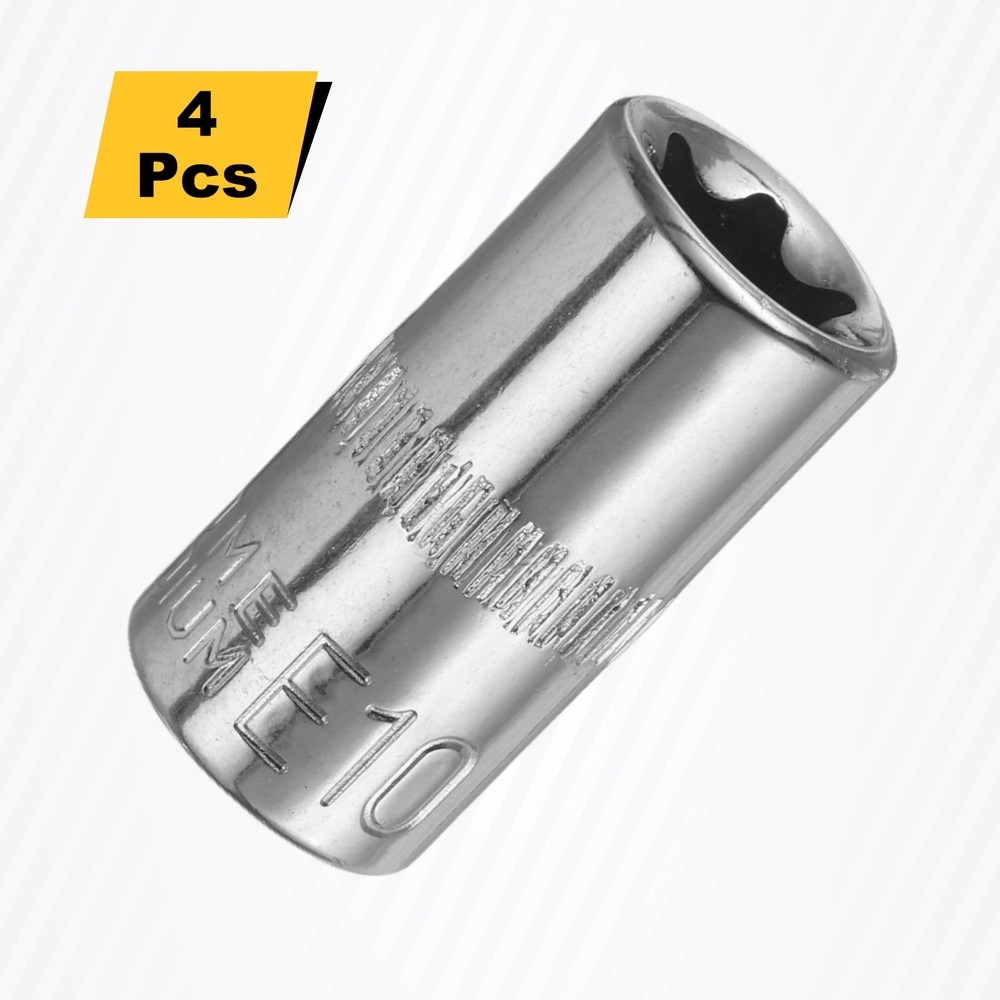 4pcs E-Torx Socket 1/4" Drive E10 External Torx Deep Socket 1" Star Sockets