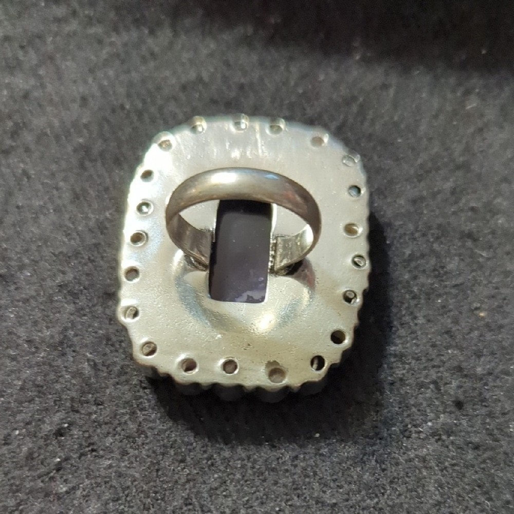 Silver Plated Purple Amethyst Gemstone Cluster Chunky Statement Ring - Size 8