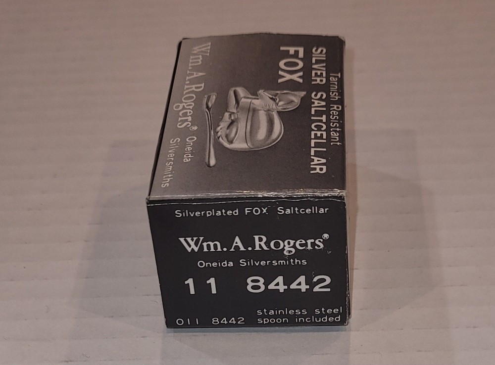 WM. A. Rogers Silver plated Fox Salt Cellar 8442 with Spoon With Box