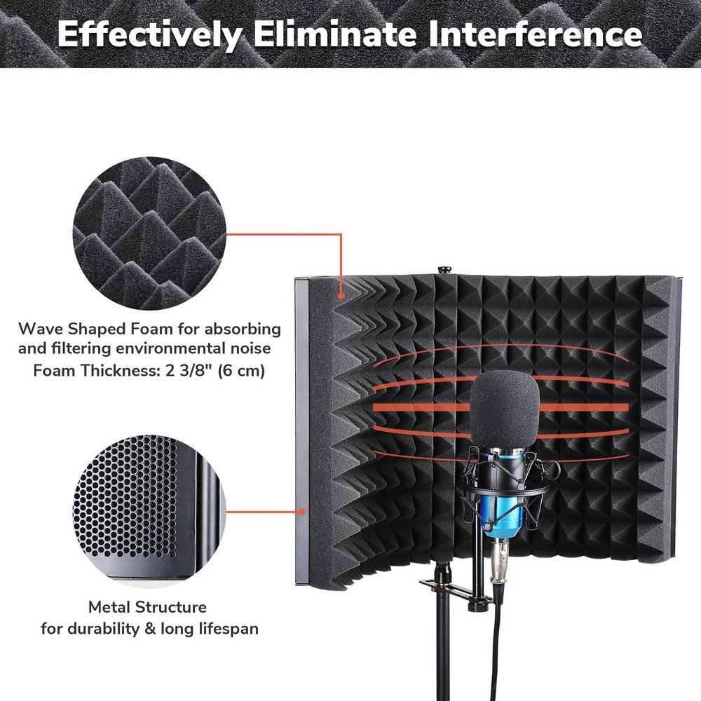 2 Fold Microphone Isolation Shield Video Studio Recording Absorber Foam Panel