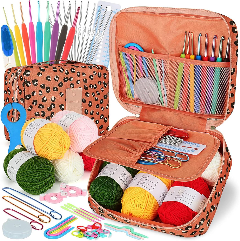 Crochet Kit for Beginners Adults 58pcs Hooks Yarn Set w/ Case