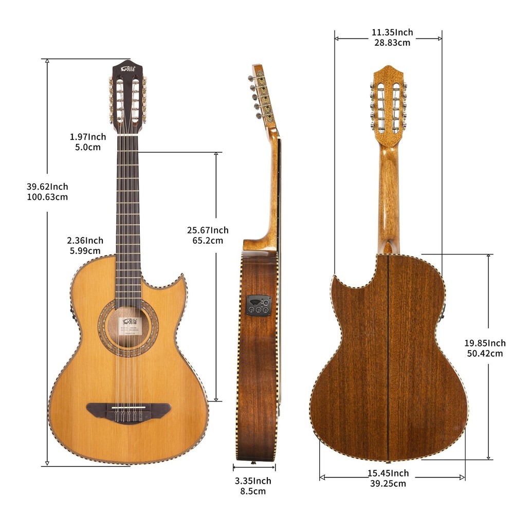 10 String Electric Acoustic Bajo Quinto Solid Cedar Top Sapele back & sides