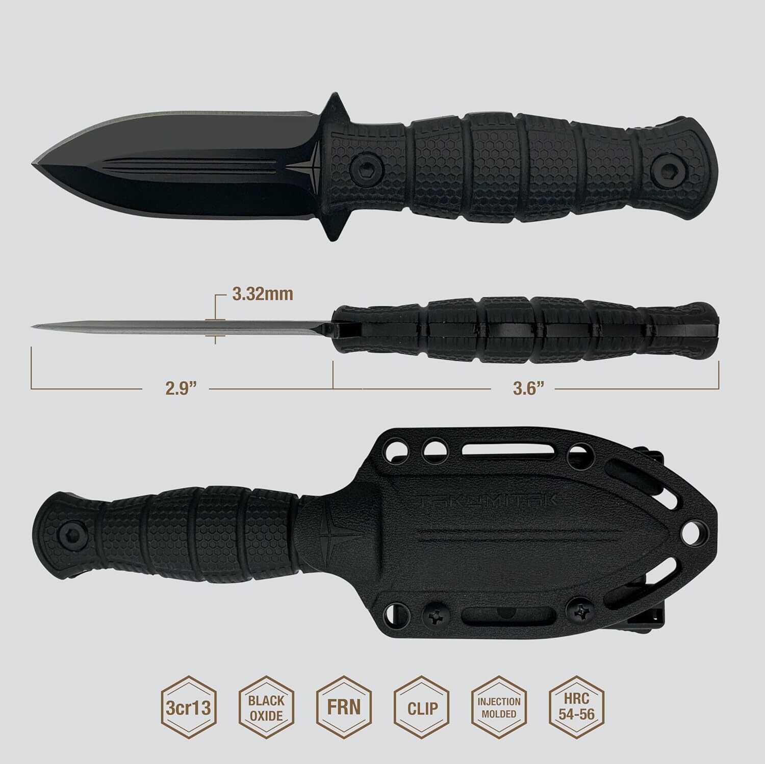 TAKUMITAK 6.5" Full Tang Tactical EDC Fixed Blade Knives w/ MOLLE Webbing Clip