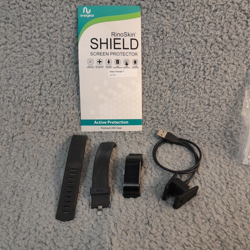 Fitbit Charge 2 Watch Charging Cord Extra Black Band & Screen Protector