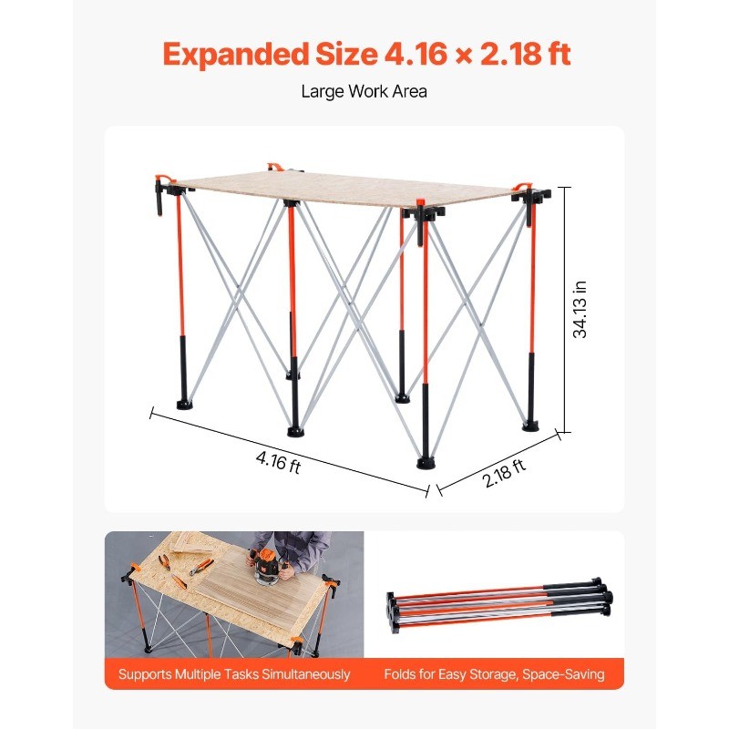 Portable Folding Workstand, 4.16 x 2.18 ft Collapsible Workbench, 2500 lbs