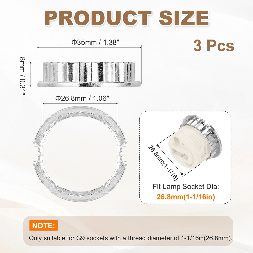 3 Pcs G9 Light Socket Rings Metal for 1-1/16in Thread Diameter G9 Socket(Big)