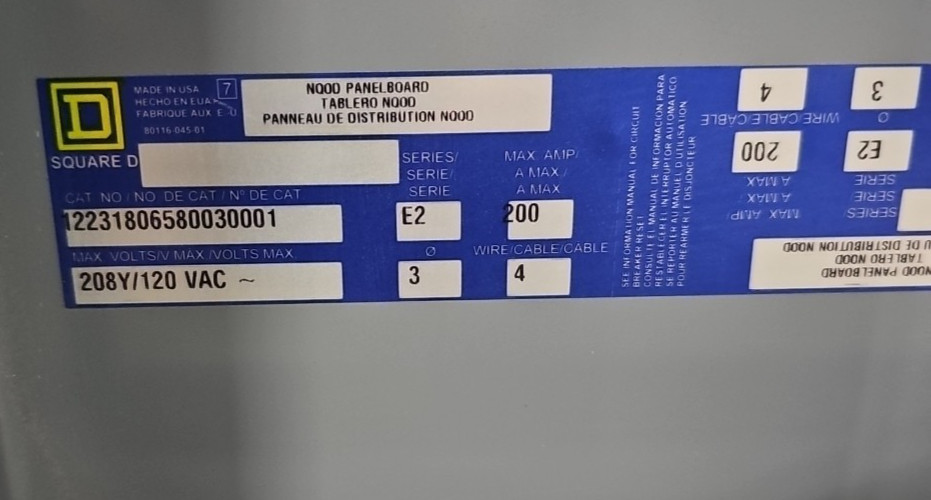 Square D NQOD 200A MLO 3PH 42C 208/120V