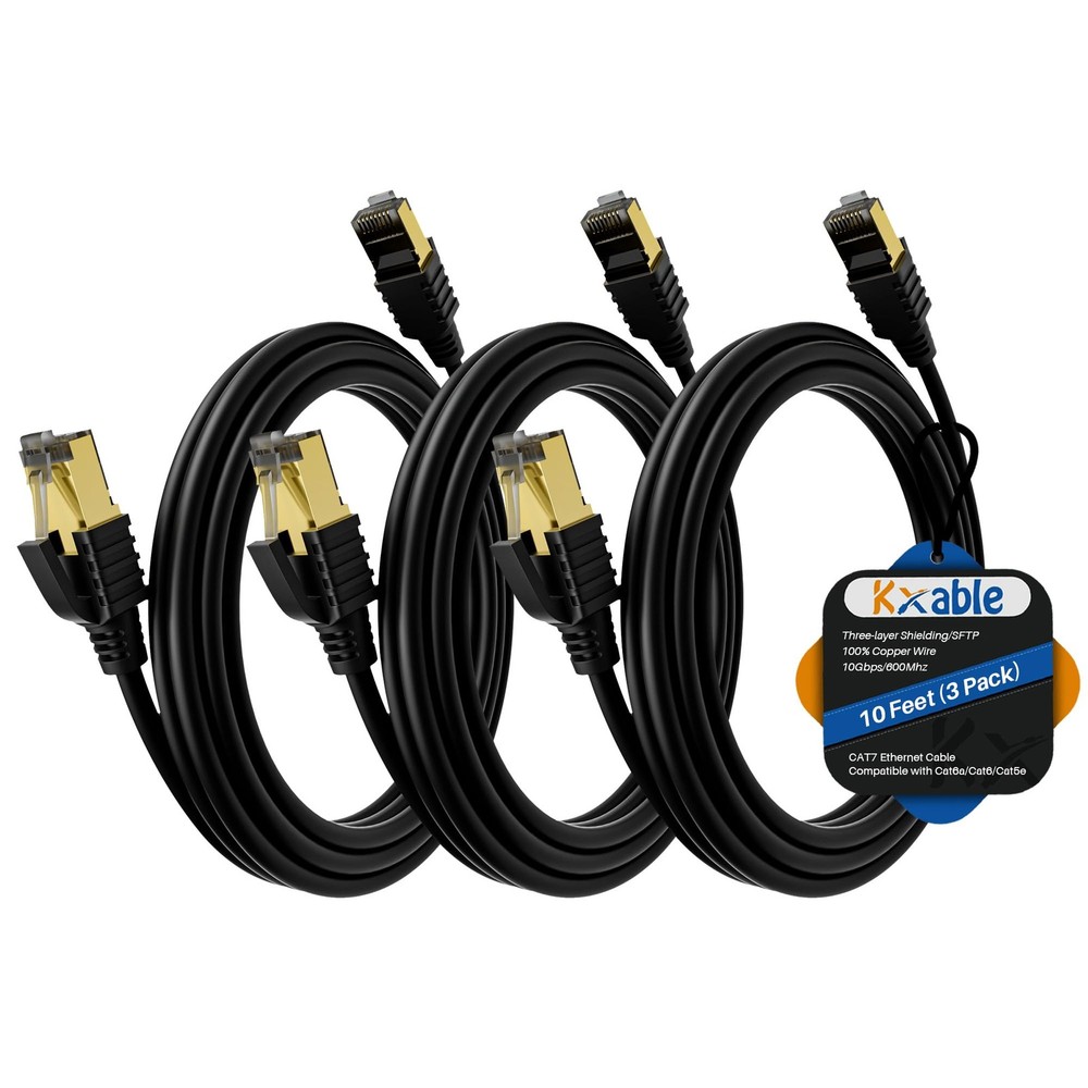 Cat 7 Ethernet Cable 10 Feet (3 Pack), Multi Pack High Speed Internet Cord, C...