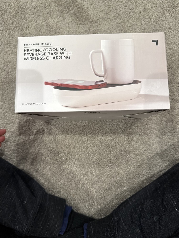 Sharper Image Heating/Cooling Beverage Base with Wireless Charger White NEW