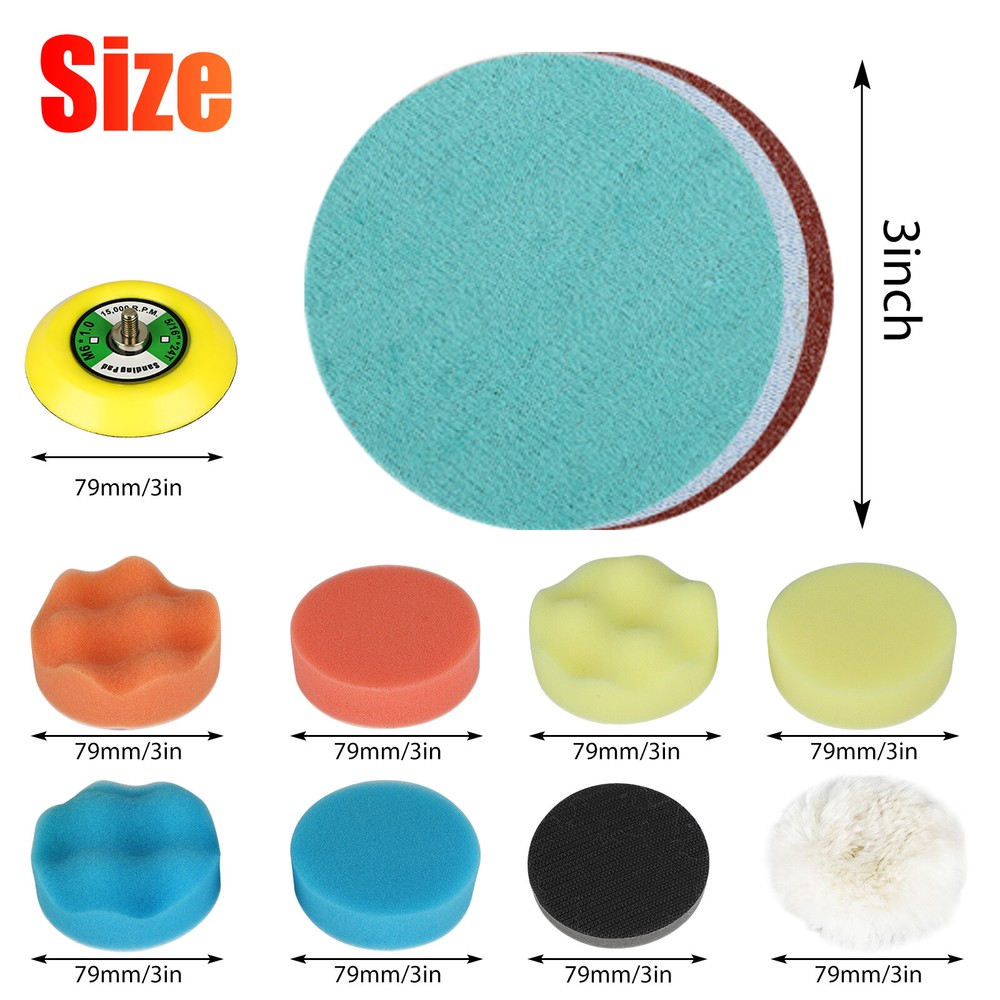 132Pcs 3" Sanding Discs Foam Buffering Sponge Pad Sander Paper + Drill Adapter