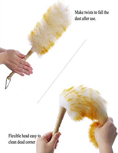 J&A Lambswool Dusters with Solid Wooden Handle, Flexible Head, Anti-Static,