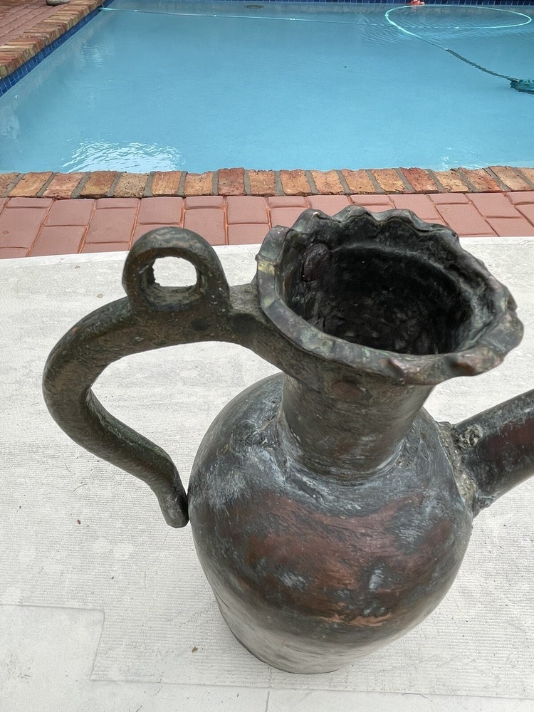 Antique Primitive Turkish? Copper and Bronze Handmade 10” Pitcher