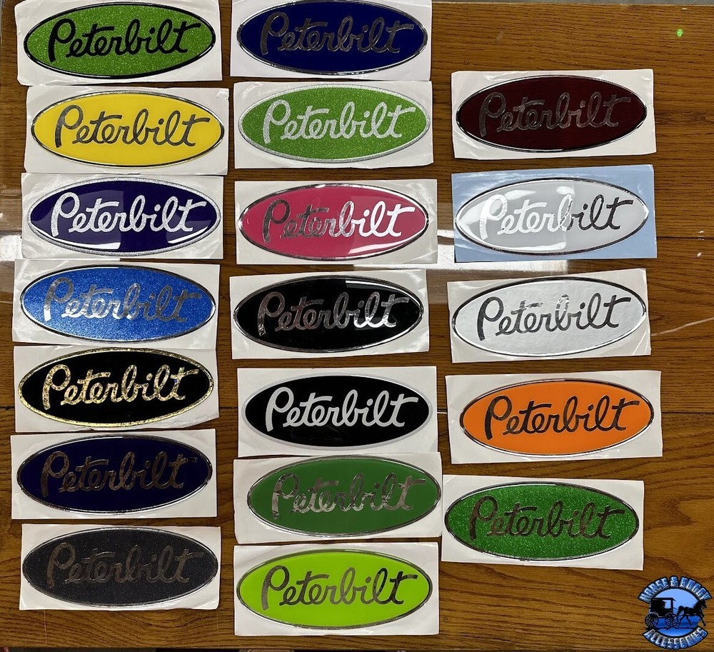 oem blue/chrome replacement Peterbilt decal emblem genuine size & fit stick