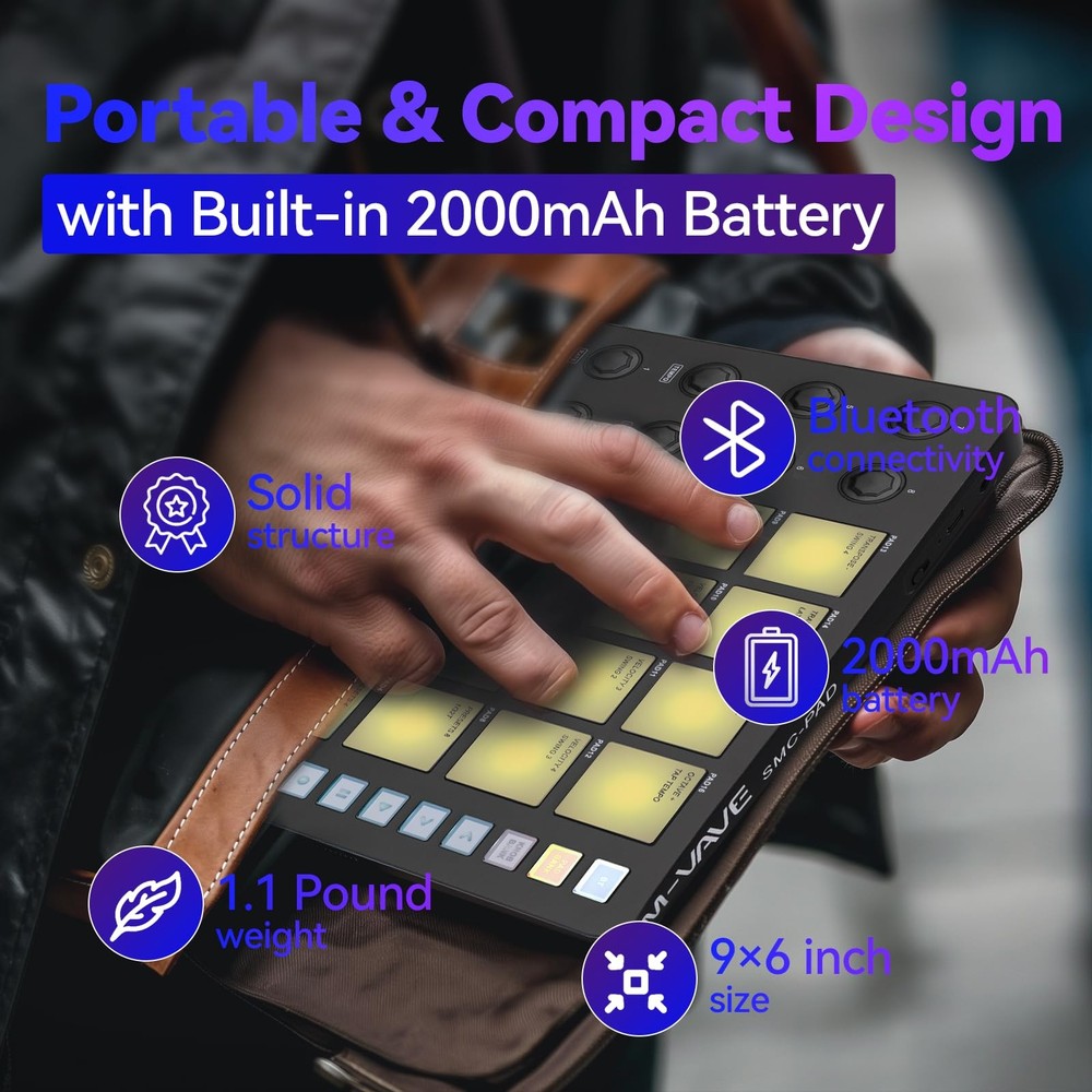 Bluetooth Beat Maker Machine - Portable M-Wave MIDI Controller Drum Pad Keybo...