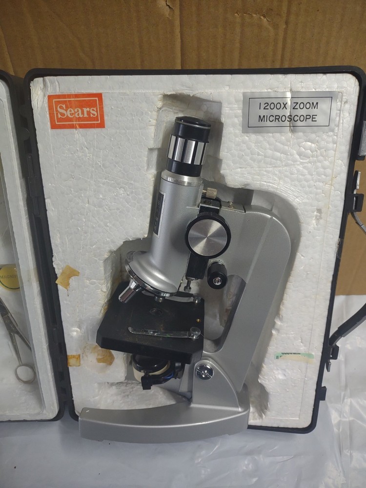 Sears Microscope Set Vintage, 200X Zoom Microscope,W/ Case & Extras