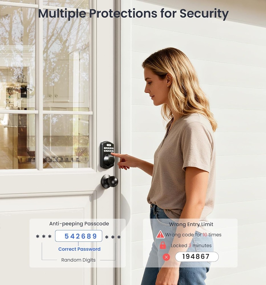 Fingerprint Door Lock with 2 Knobs - Keyless Entry Door Lock with Handle, Ele...