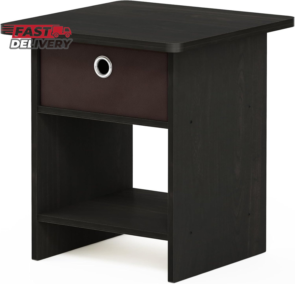 Furinno DARIO Side Table, Square End Table with Storage Bin, round Corner Night