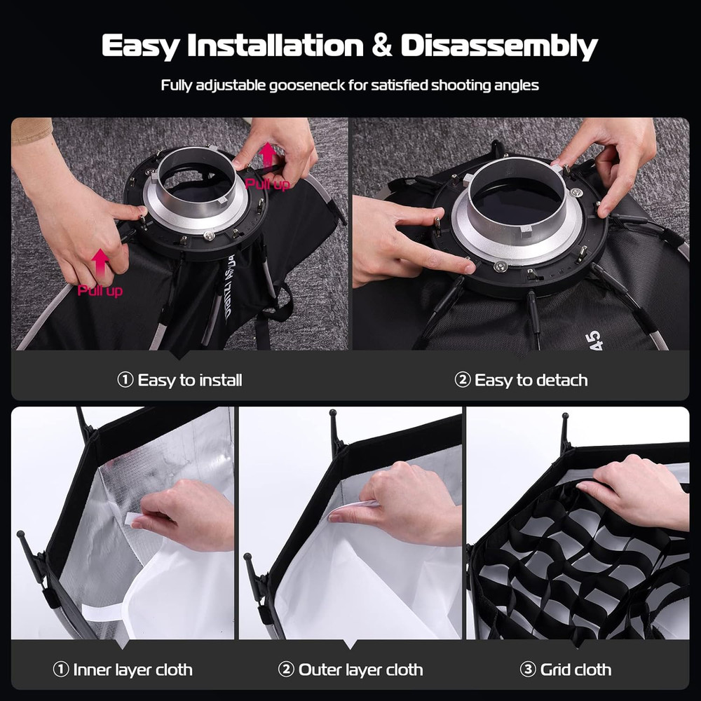 18''/45Cm Parabolic Softbox Quick Release - Compatible with GODOX M200D/M300D, A
