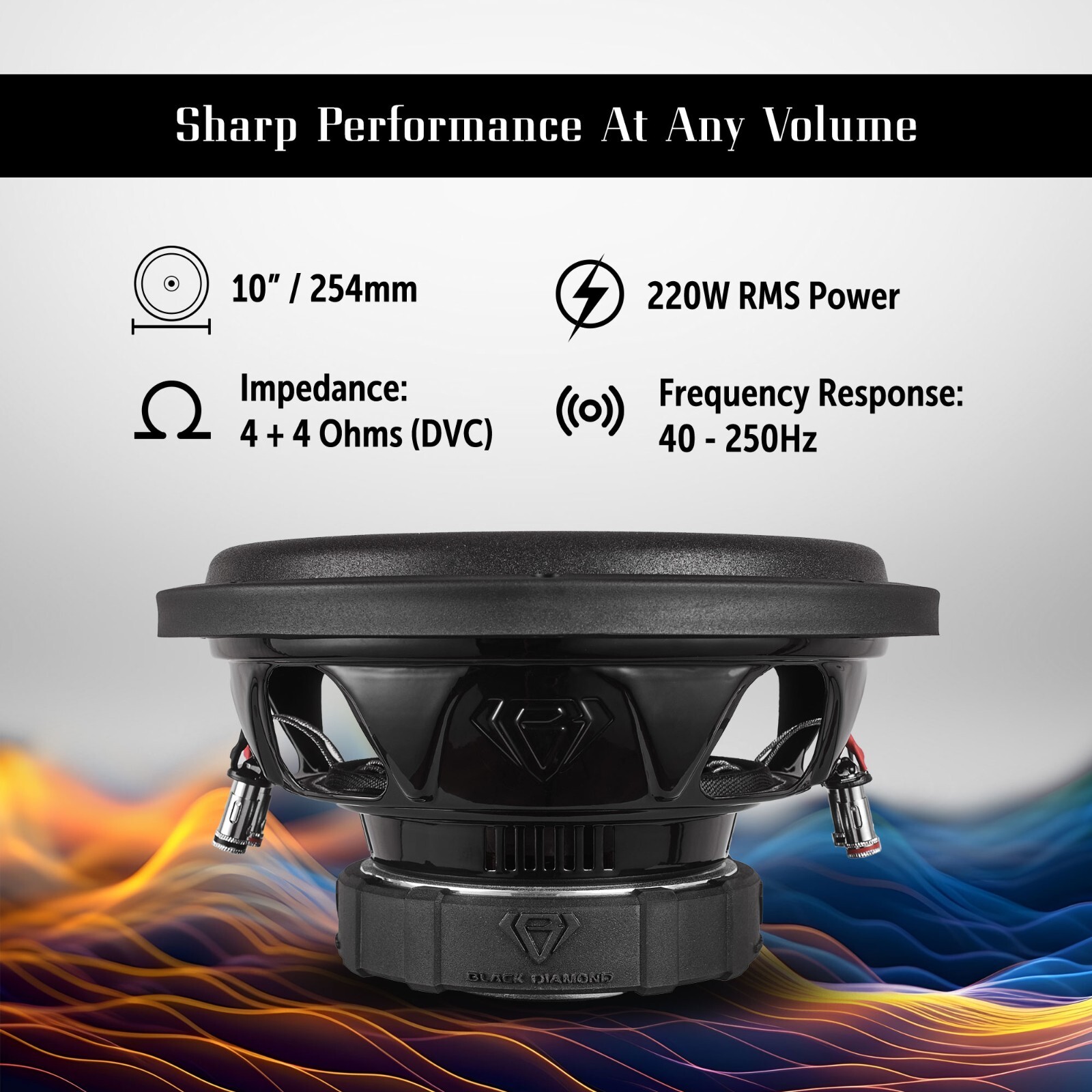 Black Diamond DIA-10D4 10 inches Subwoofer 440W Max Power, 220W RMS, Dual 4 Ohms