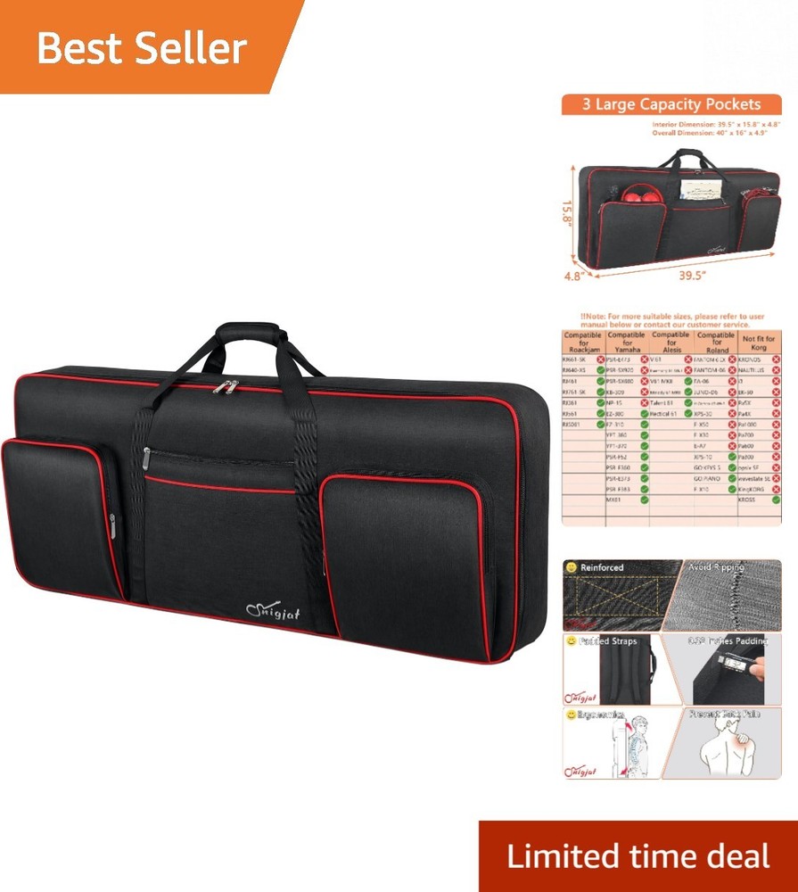Portable 61-Key Keyboard Case with Adjustable Straps & Multiple Storage Options