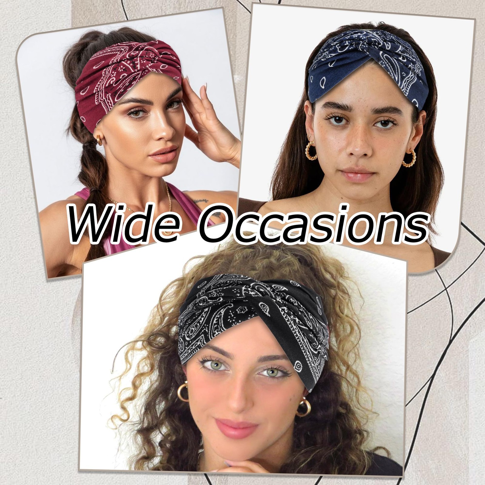 ZUYASEZ 4 Pack Wide Headbands for Women Paisley Twist Hair Bands Stretchy Cro...