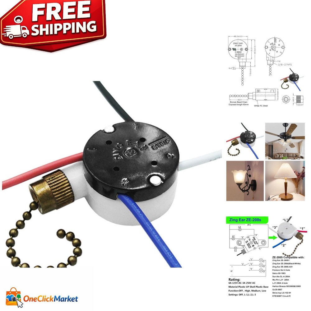 Hunter, Hampton Bay Compatible Ceiling Fan Switch: E89885, 3 Speed Bronze Design