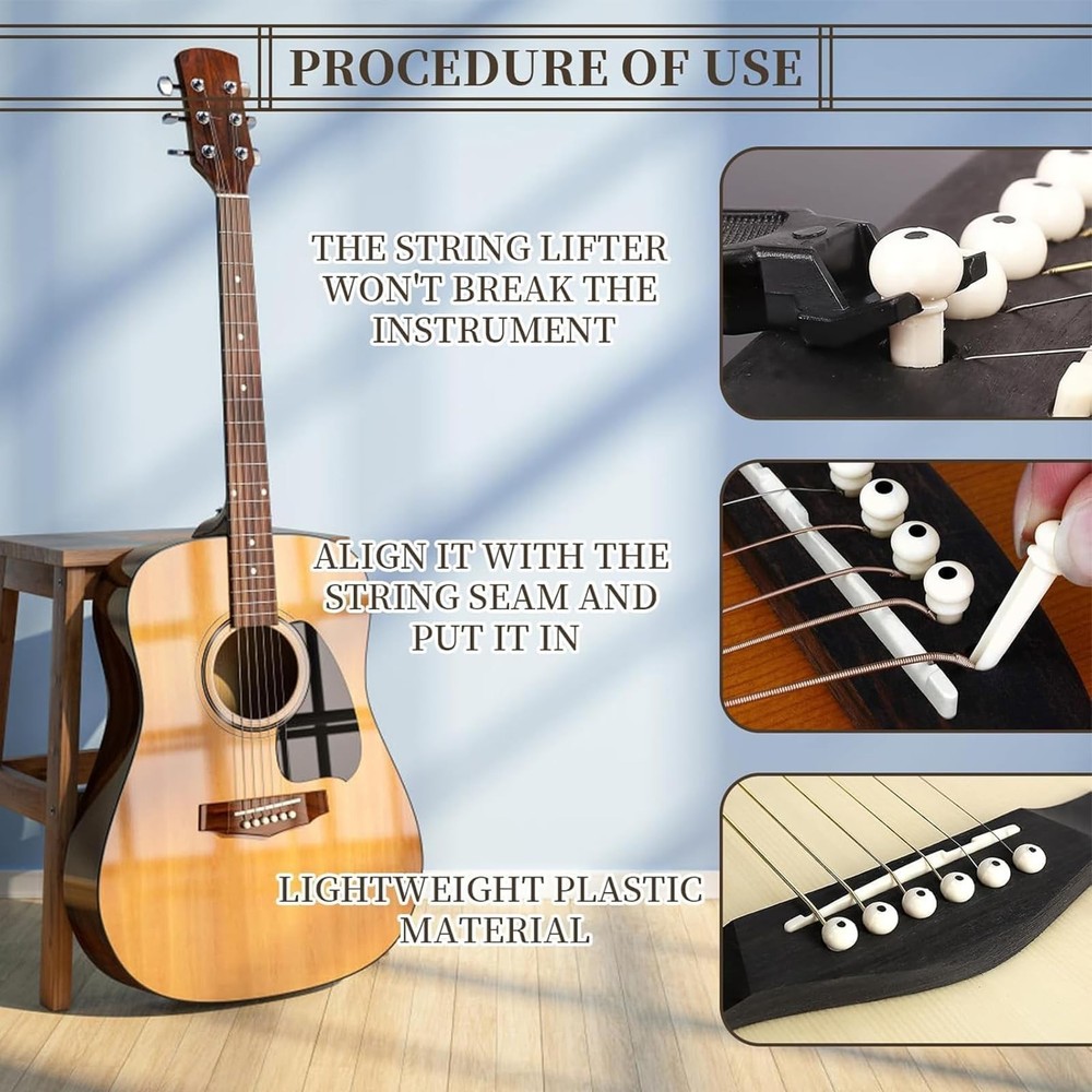 Acoustic Guitar Bridge Pins 12 Pack with String Pegs and Pin Puller Accessory