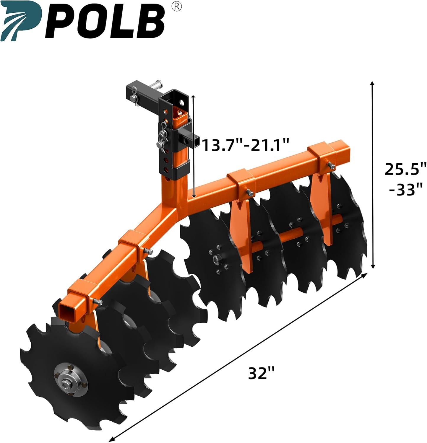 Heavy-Duty 32" Disc Plow Harrow Mount W/ 2" Receiver Hitch Mount for ATVs /UTVs