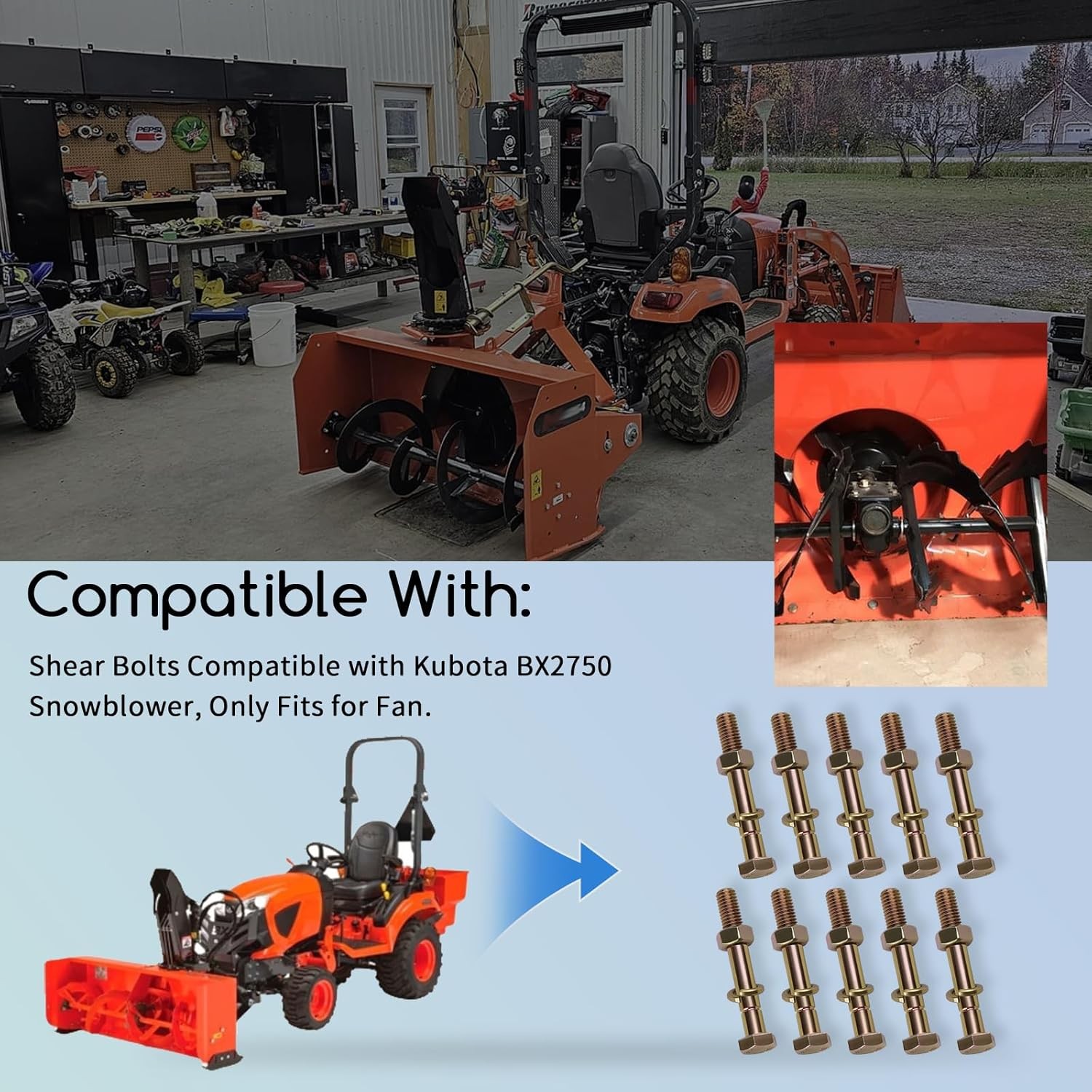 10Pcs 70060-02808 Shear Bolts Fits Kubota BX2750 Snowblower 5/16inx2-1/4in Gold