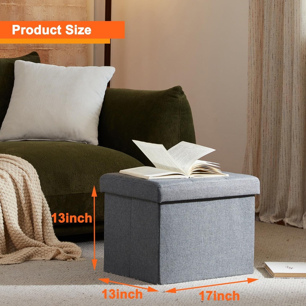 Small Ottoman with Storage, Footrest Stool, Space Saving Design, Grey
