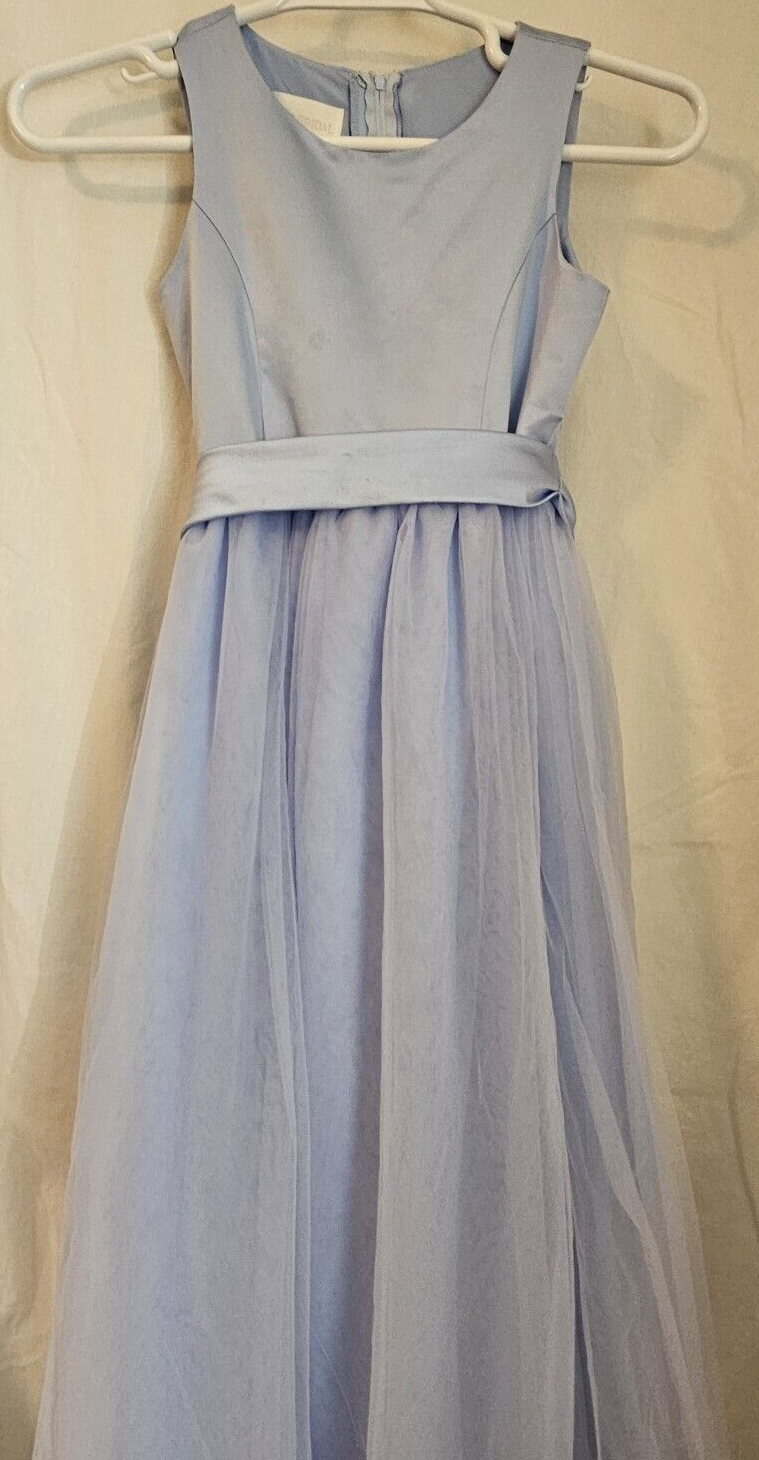 David’s Bridal Flower Girl Formal Dress Light Blue with Bow Youth Size 10 NEW