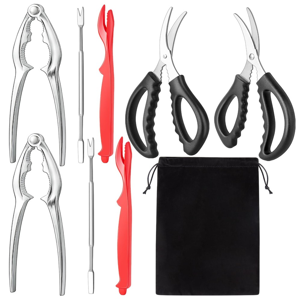Seafood Cracker Tool Set Includes Shellers Forks Scissors Storage Bag
