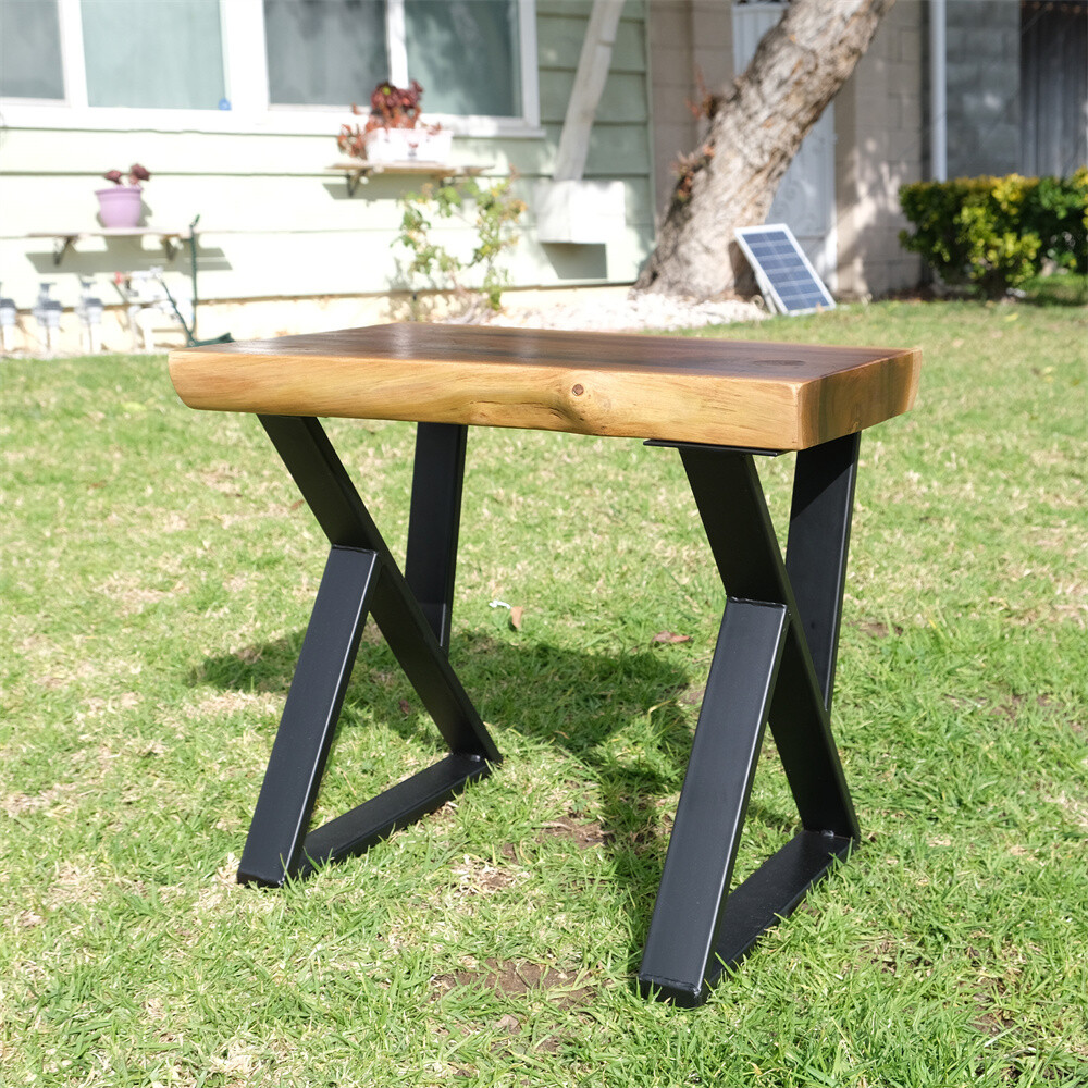 Rustic Teak Bench Table Natural Edge Solid Wood Seat Entryway Hallway Seating