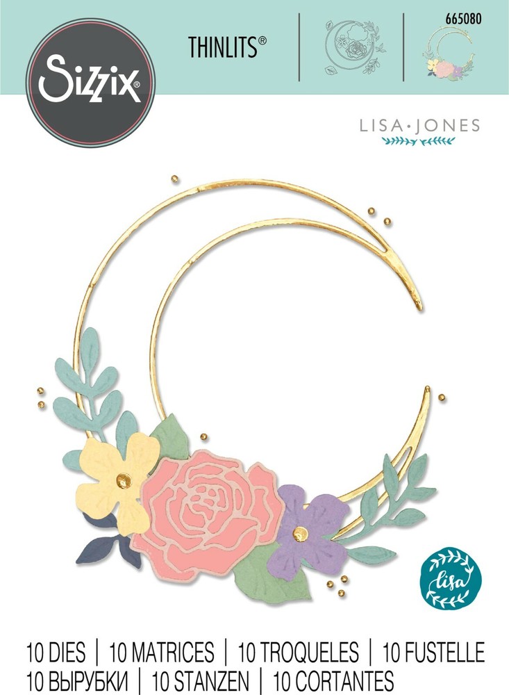 New Retired Sizzix Thinlits Floral Crescent Moon Frame 10pc #665080 MSRP $14.99