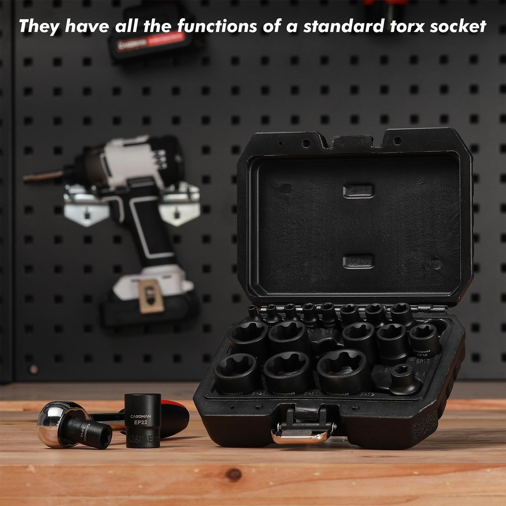 19PCS External Torx Plus Socket Set, 6 & 5 Point EP Sockets EP4-EP32 with 1/2''