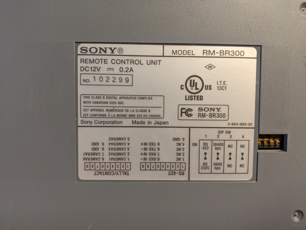 Sony RM-BR300 Remote Control Unit for Surveillance Camera